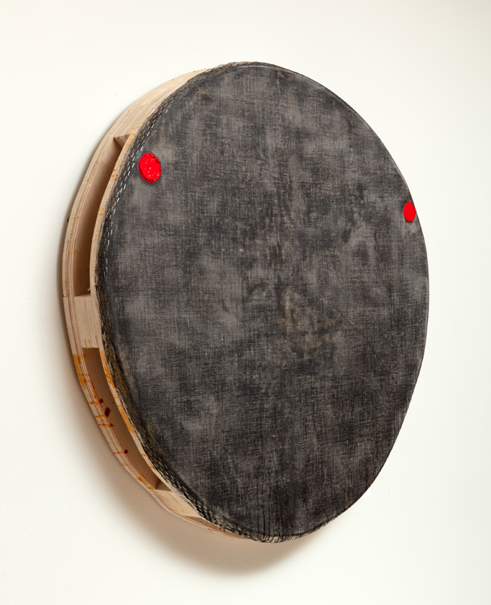 Otis Jones, Sanded Black With Two Red Circles, 2023